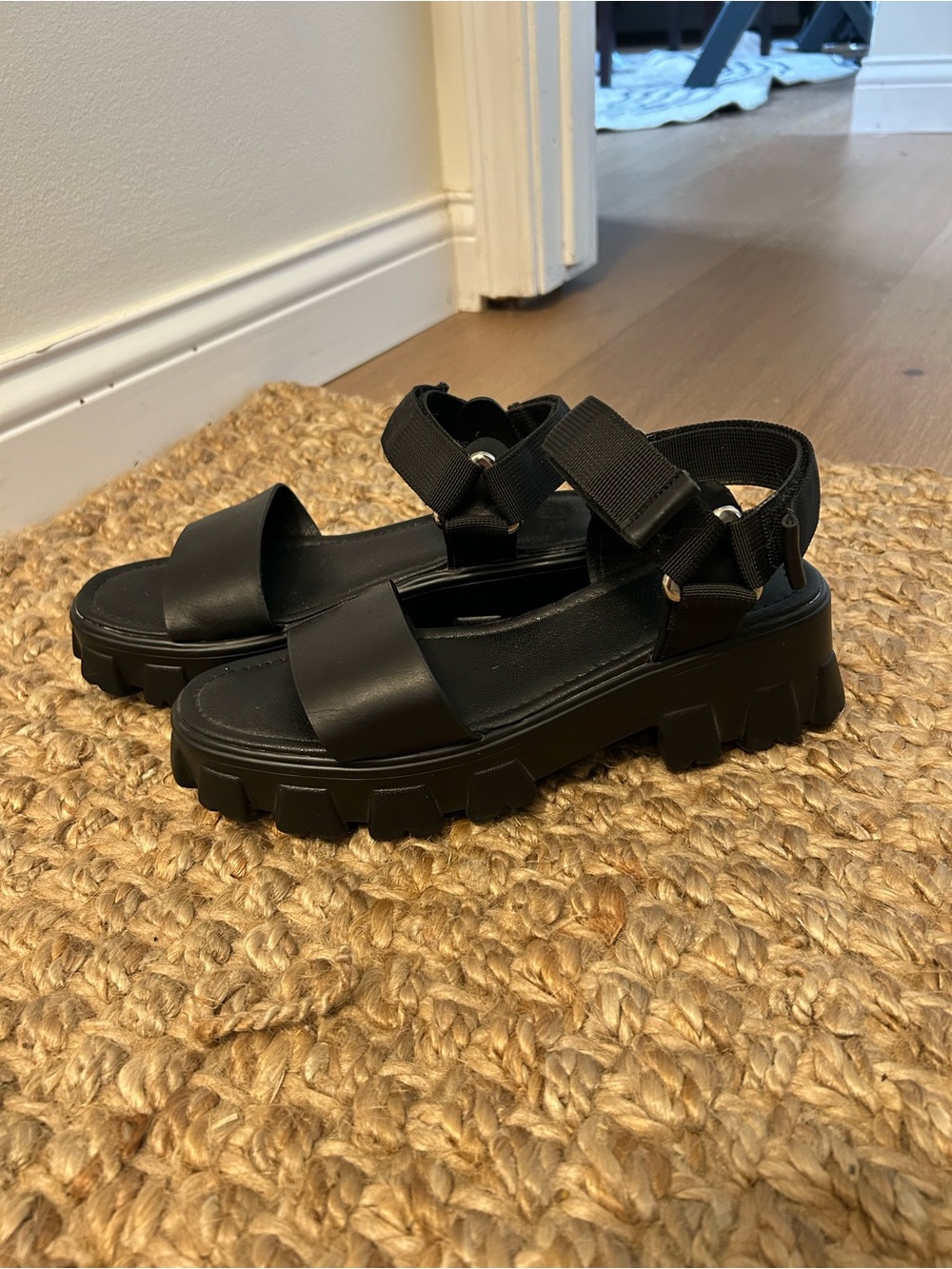 JustFab Riley Black Chunky Platform Strap Sandals